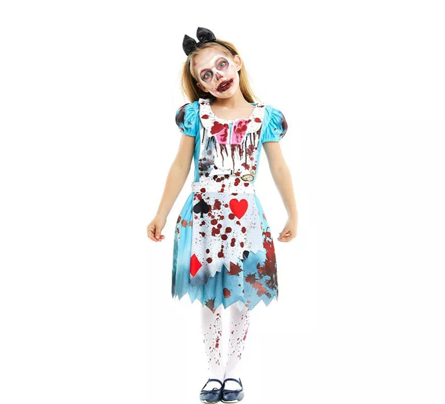 Translation missing: pt-PT.Disfraz de Alicia Zombie vestido azul clásico para niña y adolescente