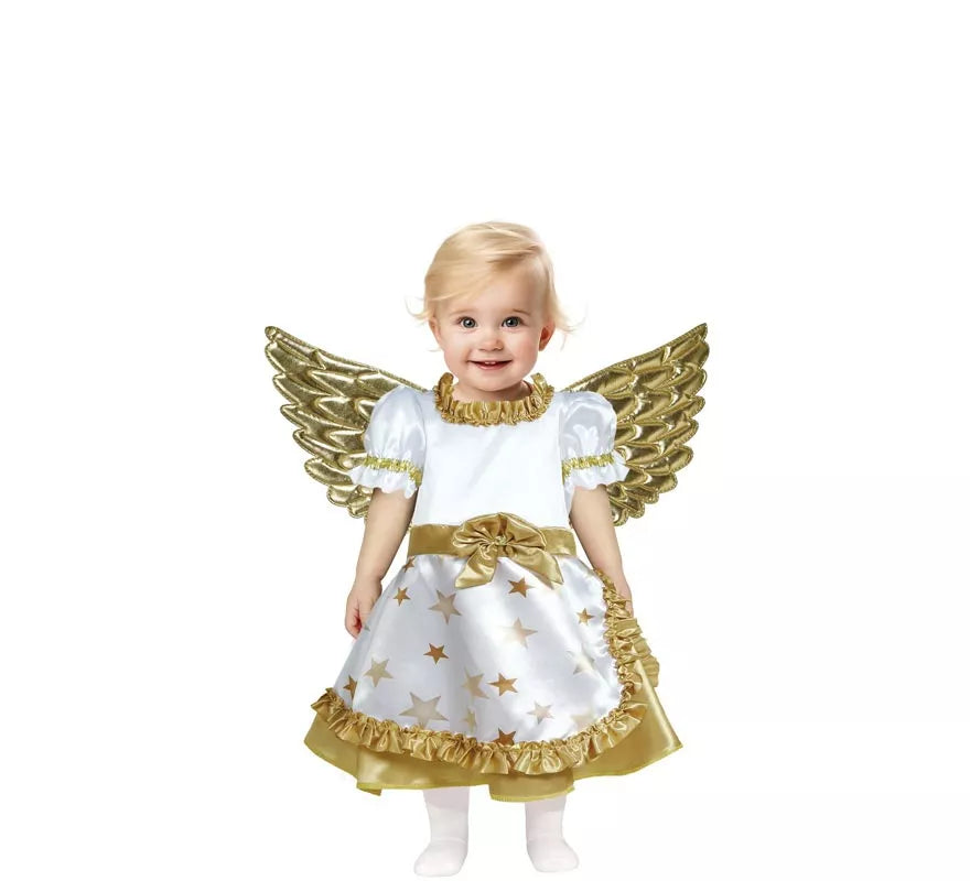 Translation missing: pt-PT.Disfraz de Ángel dorado en vestido blanco para bebé