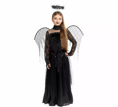 Fato de anjo negro com asas para meninas
