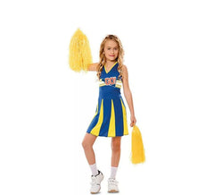Fato de líder de torcida azul e amarelo para menina