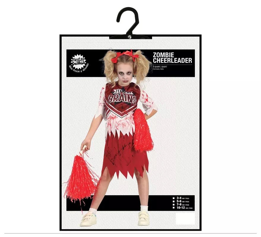Translation missing: pt-PT.Disfraz de Animadora Roja y Blanco Zombie para niña