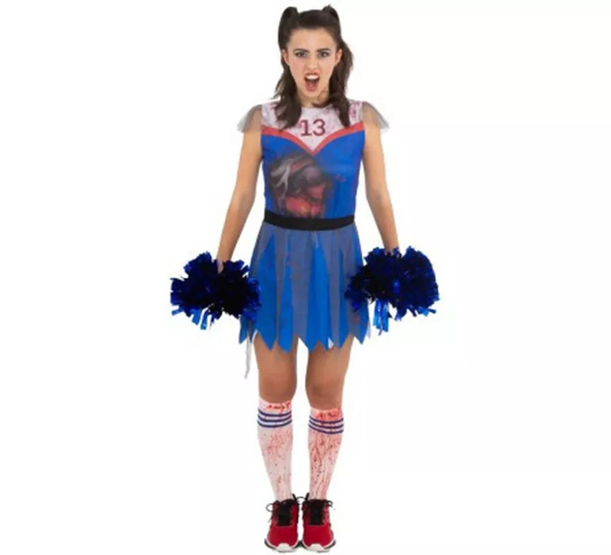 Disfraz de Animadora Zombie azul para mujer
