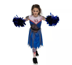 Fato de líder de claque zombie azul para menina