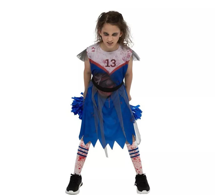 Translation missing: pt-PT.Disfraz de Animadora Zombie azul para niña