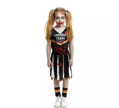 Fantasia de líder de torcida da equipe zumbi preta para meninas e adolescentes