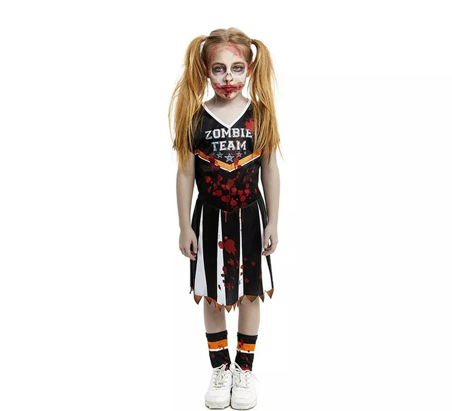 Translation missing: pt-PT.Disfraz de Animadora Zombie Team negro para niña y adolescente