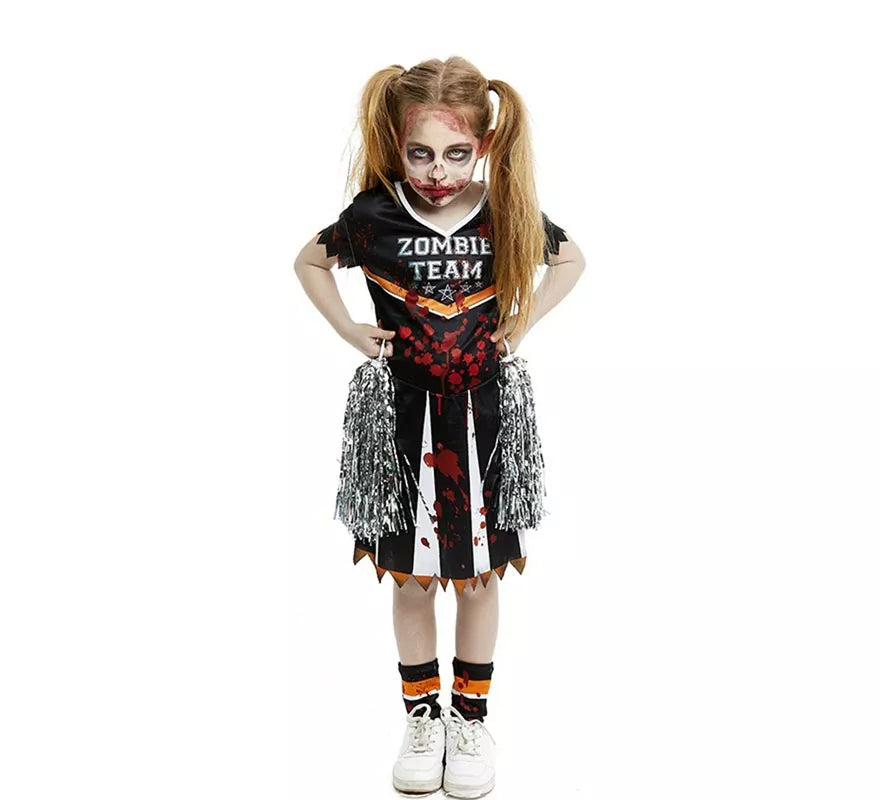 Translation missing: pt-PT.Disfraz de Animadora Zombie Team negro para niña y adolescente