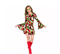 Fato de vestido curto estilo Groovy feminino dos anos 70