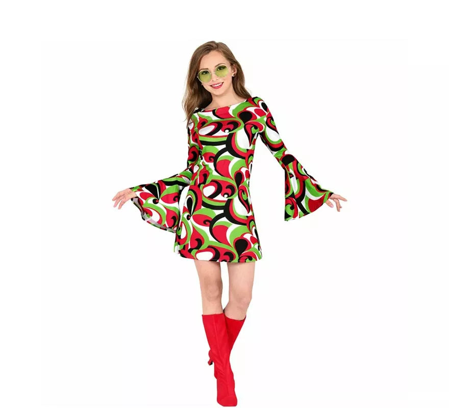 Translation missing: pt-PT.Disfraz de Años 70 Groovy Style Vestido Corto para mujer