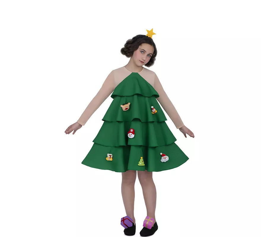 Translation missing: pt-PT.Disfraz de Arbolito de Navidad Adornado Deluxe para niña