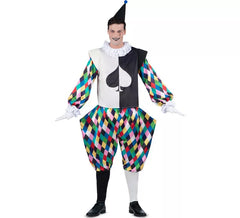 Fato de arlequim preto e multicolorido para homem