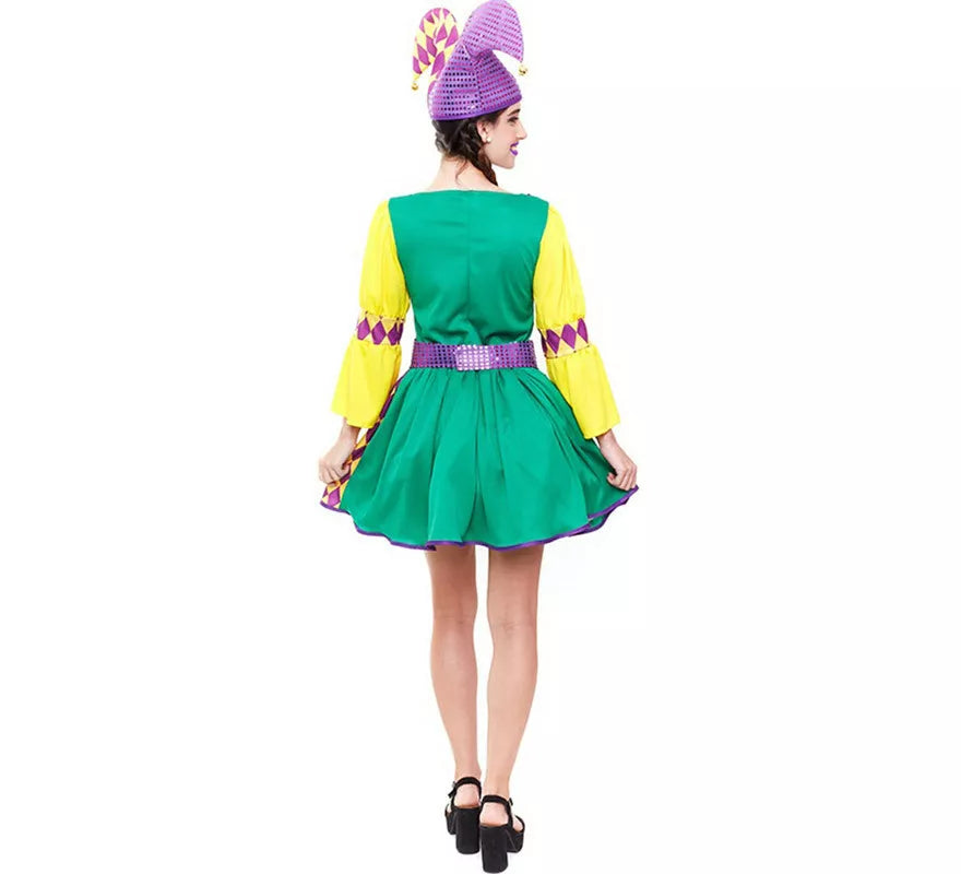 Translation missing: pt-PT.Disfraz de Arlequín púrpura y verde a cuadros para mujer