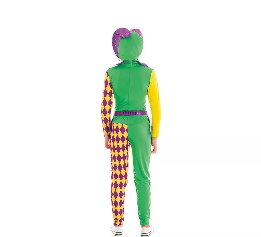 Translation missing: pt-PT.Disfraz de Arlequín púrpura y verde a cuadros para niño