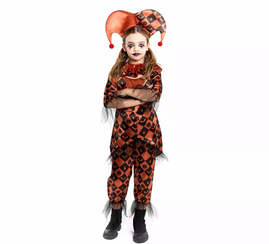 Disfraz de Arlequina Malévola naranja para niña
