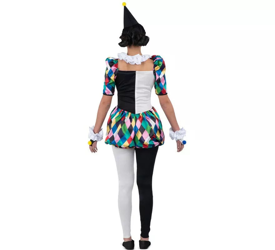 Translation missing: pt-PT.Disfraz de Arlequina negro y multicolor para mujer