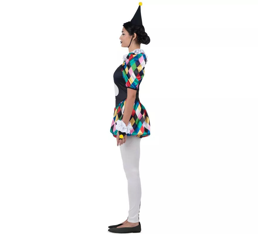 Disfraz de Arlequina negro y multicolor para mujer