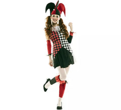 Fato de arlequim vermelho para mulher