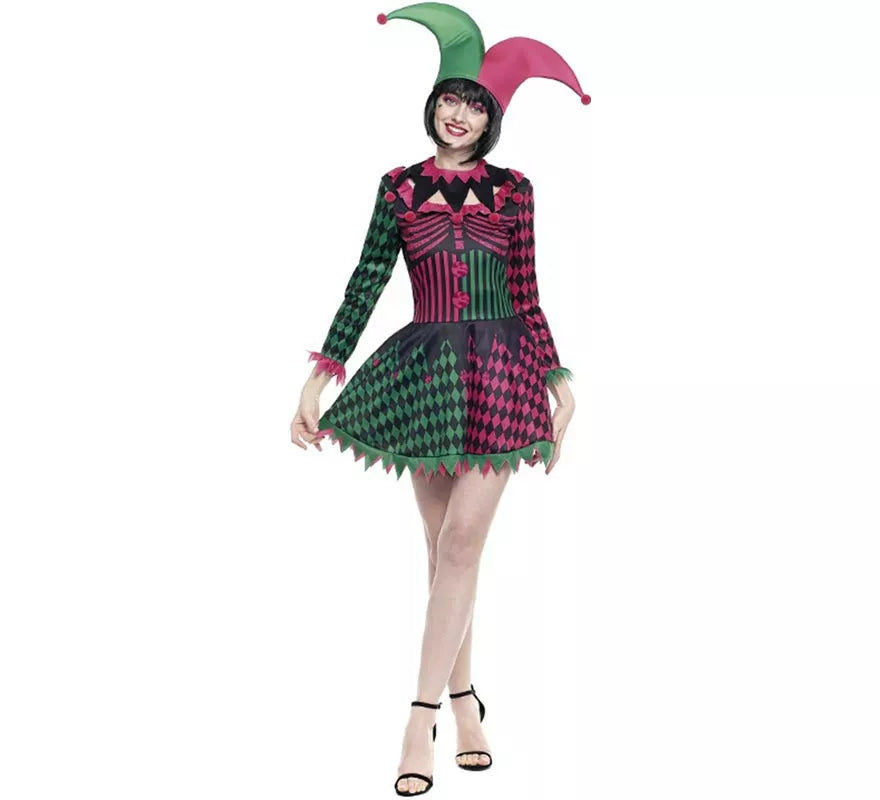 Disfraz de Arlequina tricolor para mujer