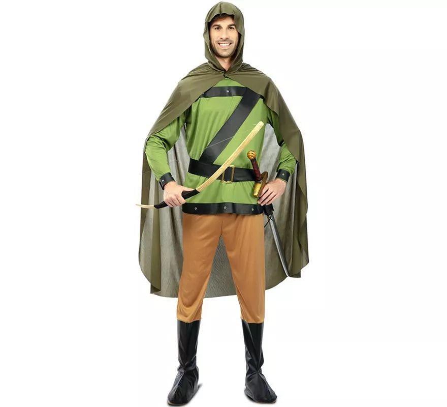 Translation missing: pt-PT.Disfraz de Arquero del Bosque verde con capa para hombre