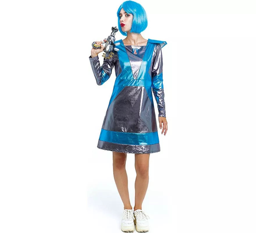 Translation missing: pt-PT.Disfraz de Astronauta plateado oscuro y azul para mujer