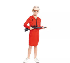 Fato de ladrão com vestido vermelho para menina