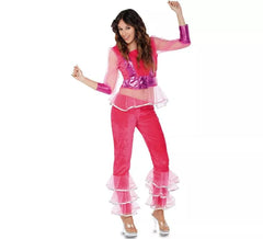 Fato de dançarina de discoteca rosa para mulher