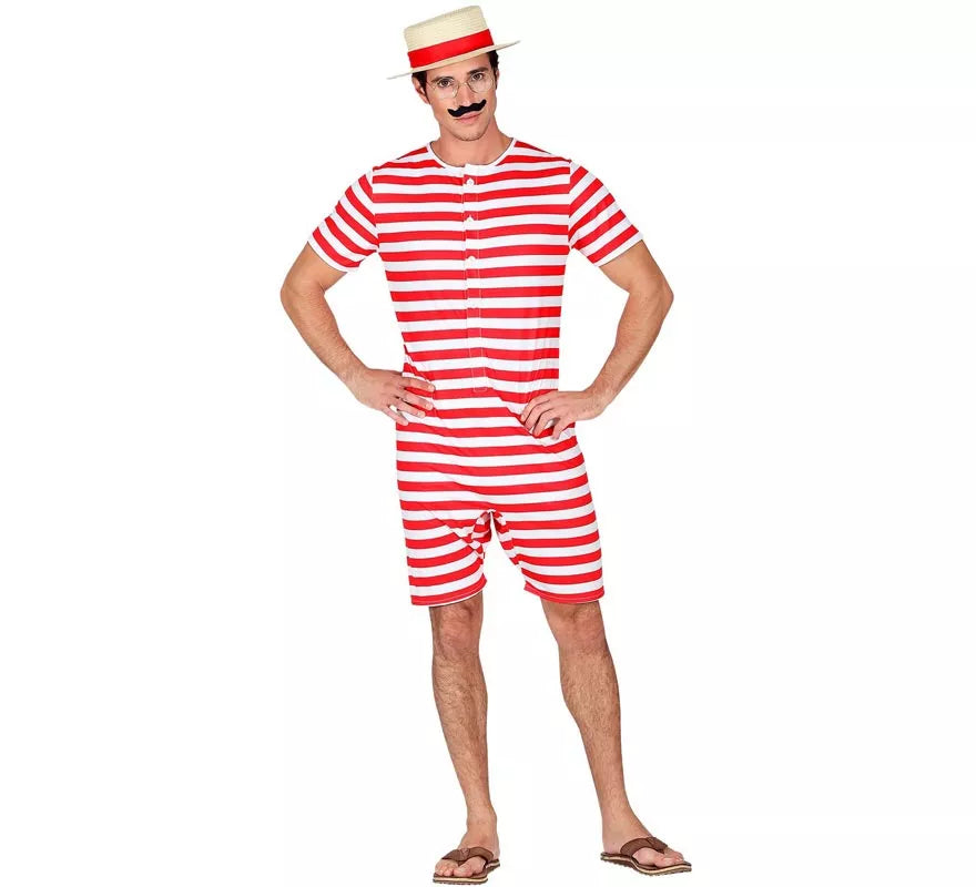 Translation missing: pt-PT.Disfraz de Bañador Estilo Retro años 50 rojo para hombre