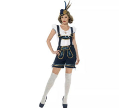 Fato bávaro azul com Lederhosen para mulher