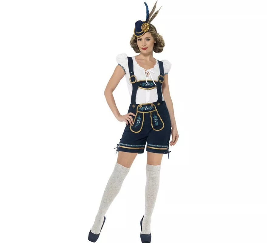 Translation missing: pt-PT.Disfraz de Bávara Azul con Lederhosen para mujer