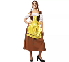 Fato clássico da Baviera castanho e amarelo para mulher