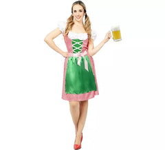 Traje bávaro vestido rosa e verde para mulher