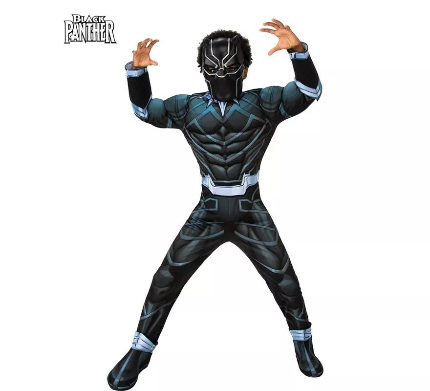 Translation missing: pt-PT.Disfraz de Black Panther musculoso con máscara deluxe para niño