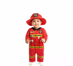 Fato de bombeiro com chapéu para bebê