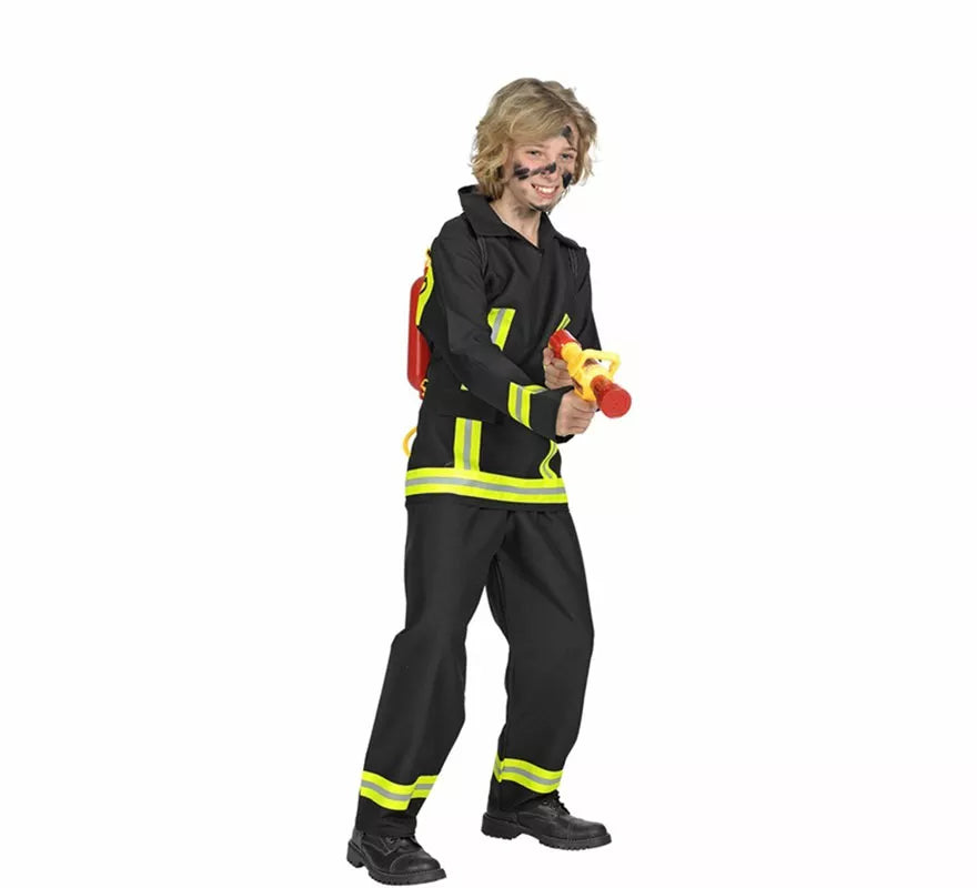Translation missing: pt-PT.Disfraz de Bombero negro y amarillo para niño