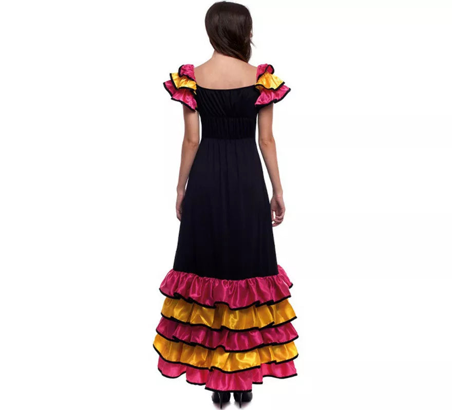 Translation missing: pt-PT.Disfraz de Brasileña Rumbera Negro con Volantes para mujer