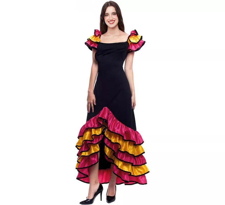 Translation missing: pt-PT.Disfraz de Brasileña Rumbera Negro con Volantes para mujer