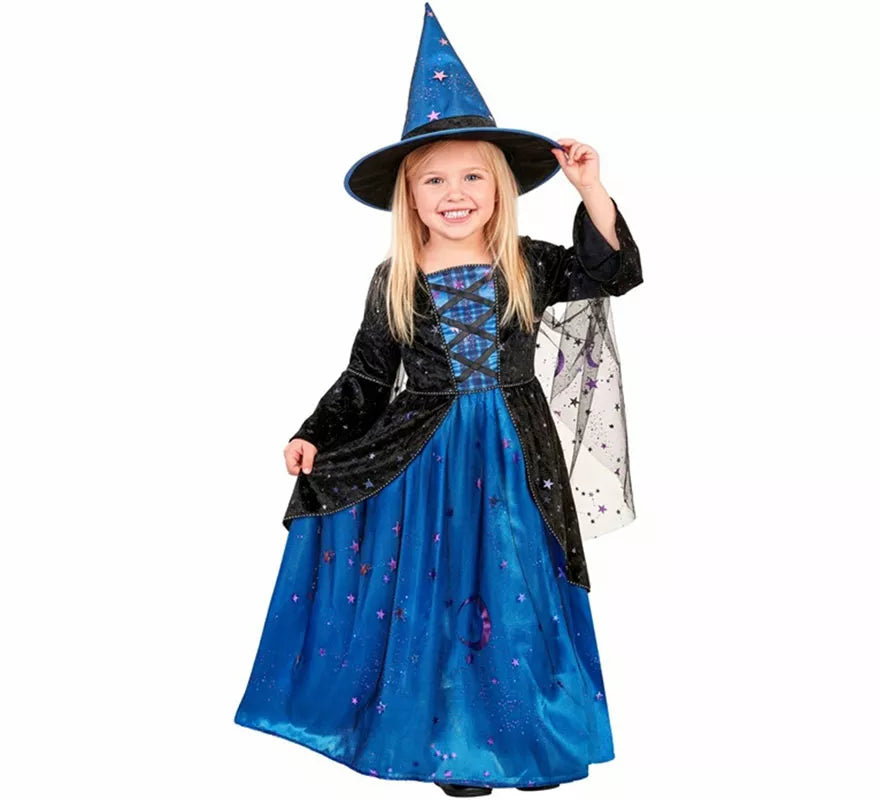 Translation missing: pt-PT.Disfraz de Bruja azul con Estrellas para niña