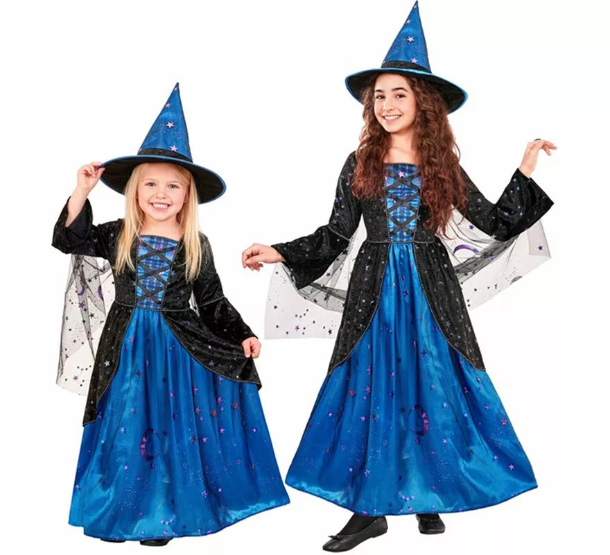 Translation missing: pt-PT.Disfraz de Bruja azul con Estrellas para niña