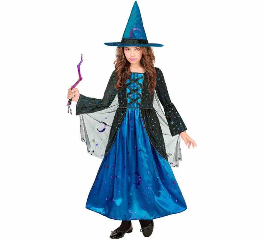 Translation missing: pt-PT.Disfraz de Bruja azul con Estrellas para niña