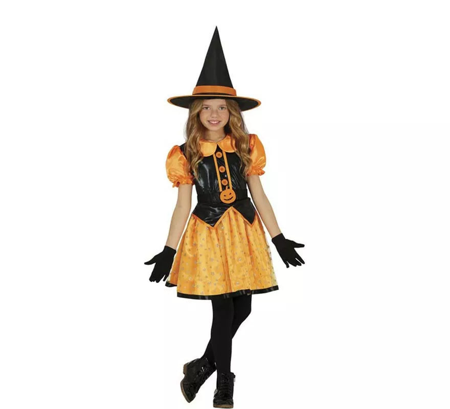 Translation missing: pt-PT.Disfraz de Bruja Brillante naranja para niña
