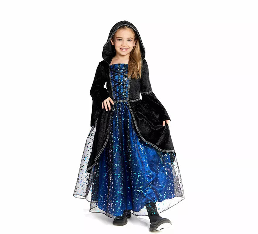 Translation missing: pt-PT.Disfraz de Bruja con Estrellas azul para niña