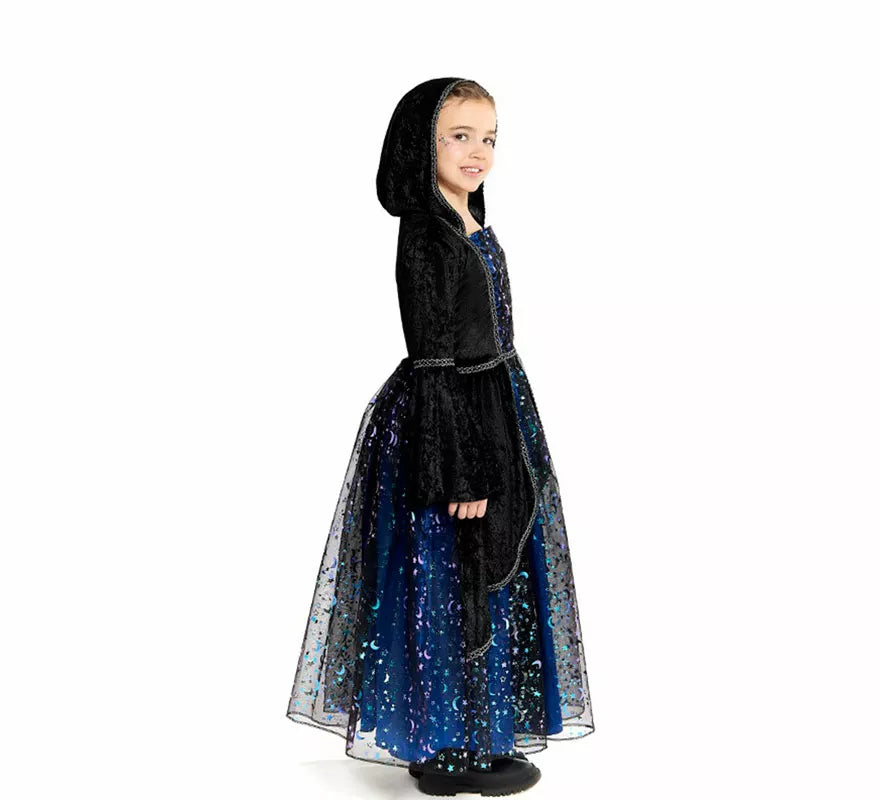Disfraz de Bruja con Estrellas azul para niña