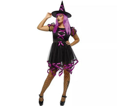 Fato de Bruxa Cuca neon rosa para mulher