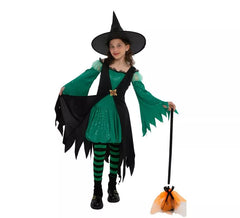 Fato de bruxa verde esmeralda para meninas