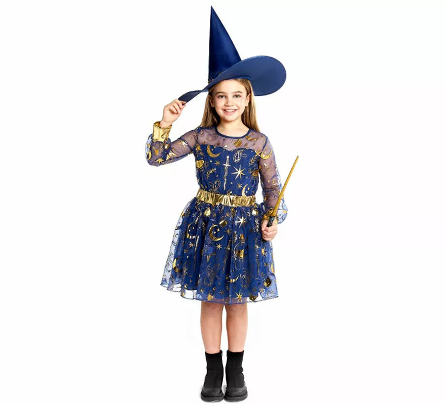Disfraz de Bruja Esotérica azul para niña