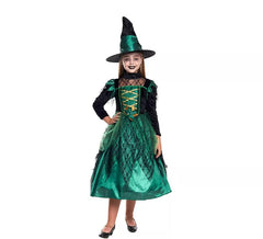 Fato de bruxa verde mágica para menina