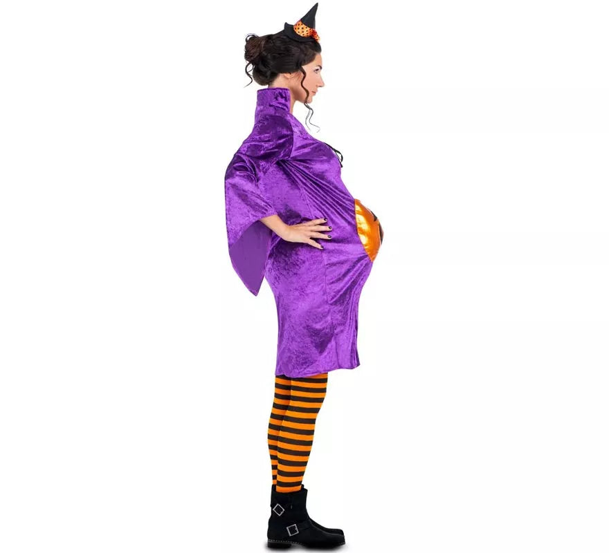 Translation missing: pt-PT.Disfraz de Bruja morada con Calabaza para mujer embarazada