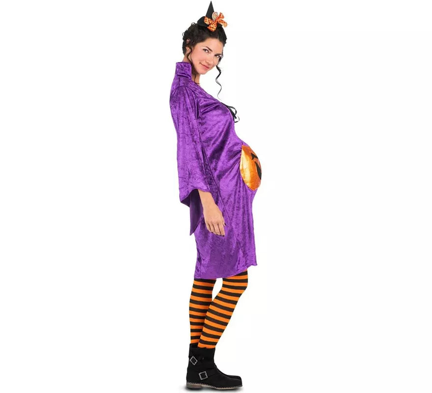 Translation missing: pt-PT.Disfraz de Bruja morada con Calabaza para mujer embarazada