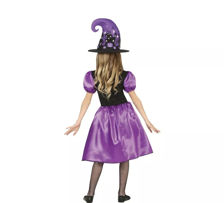 Translation missing: pt-PT.Disfraz de Bruja Morada con vestido estampado para niña