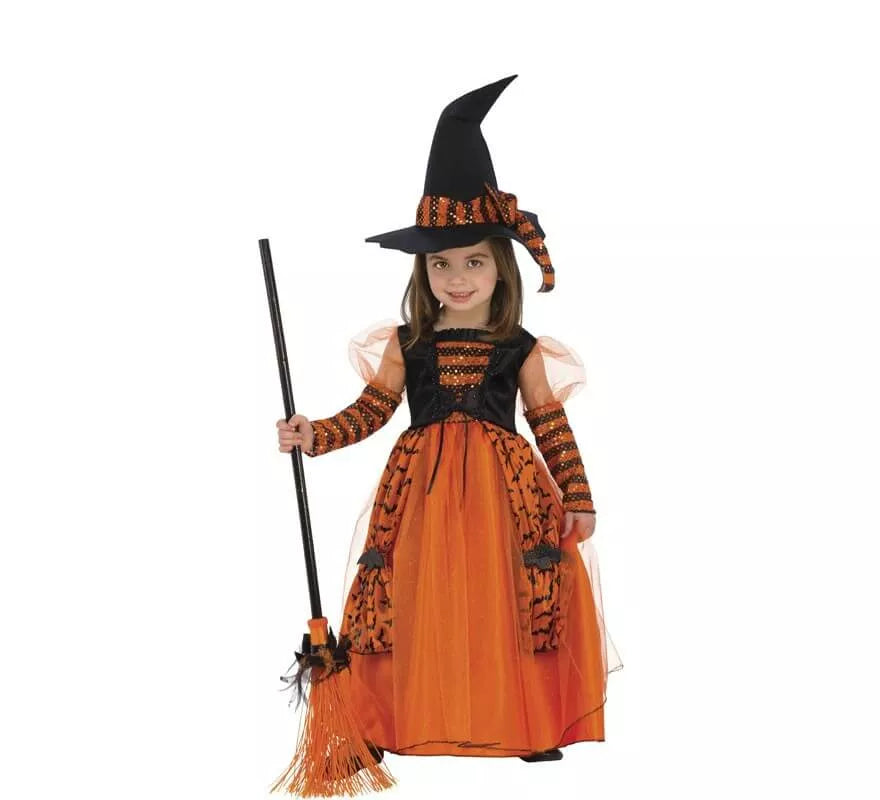 Translation missing: pt-PT.Disfraz de Bruja Naranja a Rayas para niña